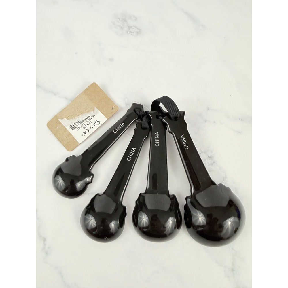NWT‎ Sur La Table Black Cat Ceramic Measuring Spoon Set of FOUR Spoons